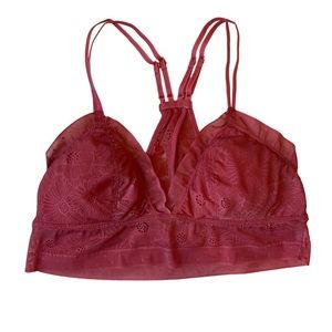 Aerie Racer Back Lace Rose Pink Padded Bralette Size Medium
